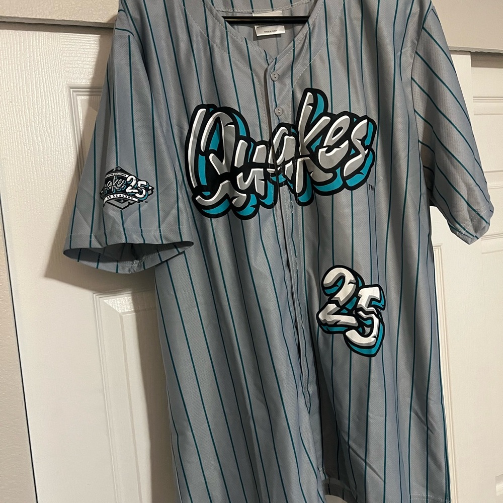 Gray and Blue Striped Quakes Jersey